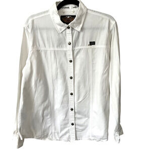 Harley Davidson Womens XL White Vintage Shirt Embroidered Forever Logo Hong Kong